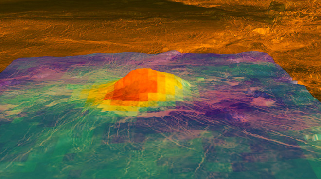 Idunn Mons, một ngọn núi lửa bị nghi ngờ là đang hoạt động trên Sao Kim - ảnh: NASA/ESA