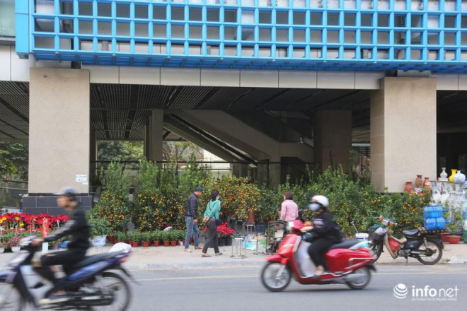 Chợ hoa Xuân nằm phía dưới nhà ga Cát Linh...