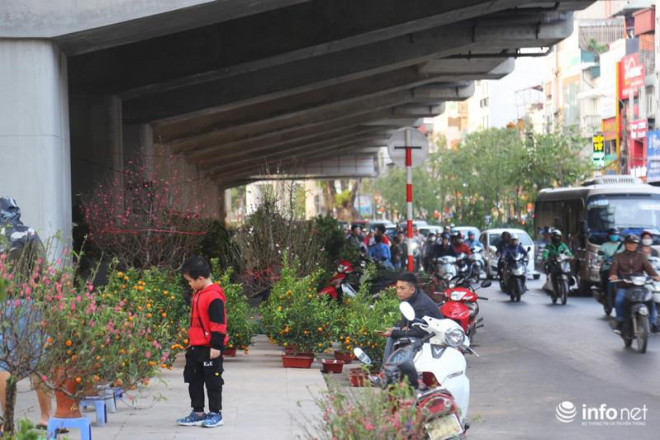 Do chợ hoa ga Láng họp ngay vỉa hè khiến nhiều người dừng lại mua hoa, cây cảnh đã gây ra tình trạng ách tách giao thông qua khu vực.