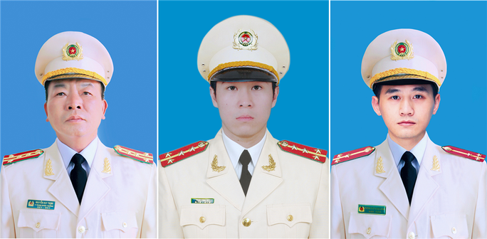 Từ trái qua: liệt sĩ Nguyễn Huy Thịnh, liệt sĩ Phạm Công Huy, liệt sĩ Dương Đức Hoàng Quân - Ảnh: Bộ Công an