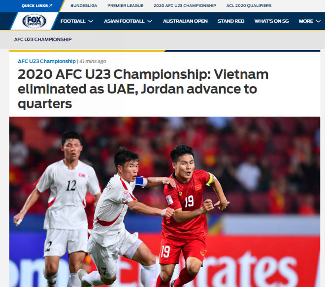 Báo châu Á Fox Sports Asia cho rằng việc U23 Việt Nam sớm thành cựu á quân U23 châu Á là một kết quả đáng thất vọng