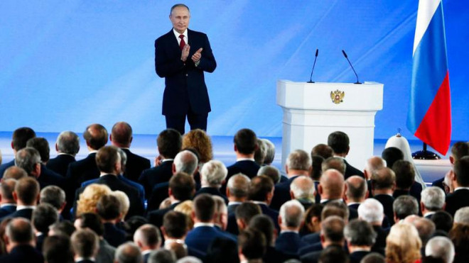 Tổng thống Nga Vladimir Putin phát biểu Thông điệp liên bang hôm 15-1. Ảnh: AP