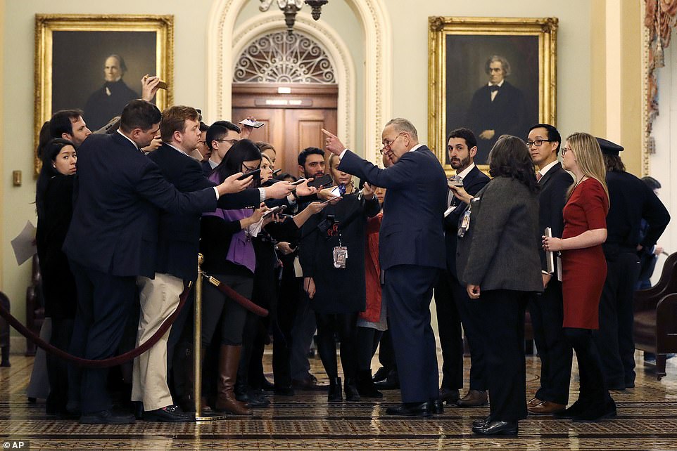 Ông Schumer trả lời báo chí trong quãng thời gian nghỉ giải lao.