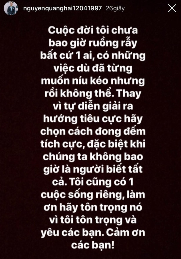 Sau những trận đấu cùng lịch luyện tập bận rộn, Quang Hải đã quá mệt mọi khi chuyện tình cảm liên tục xuất hiện trên mặt báo.