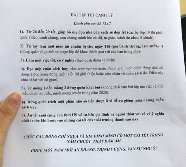 Bài tập về nhà dịp Tết  “bá đạo” của giáo viên Nam Định - 1