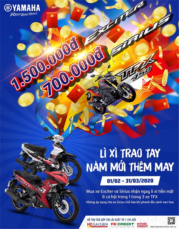 Cơ hội trúng xe máy Yamaha TFX trị giá 72,900,000 VNĐ khi mua Exciter/ Sirius/ Sirius FI