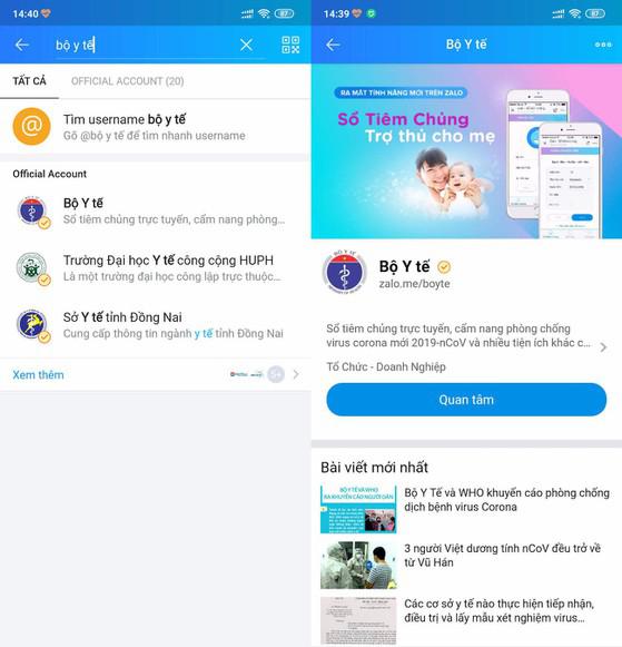 Quan tâm kênh Zalo của Bộ Y tế để cập nhật thông tin về virus Corona. Ảnh: TIỂU MINH