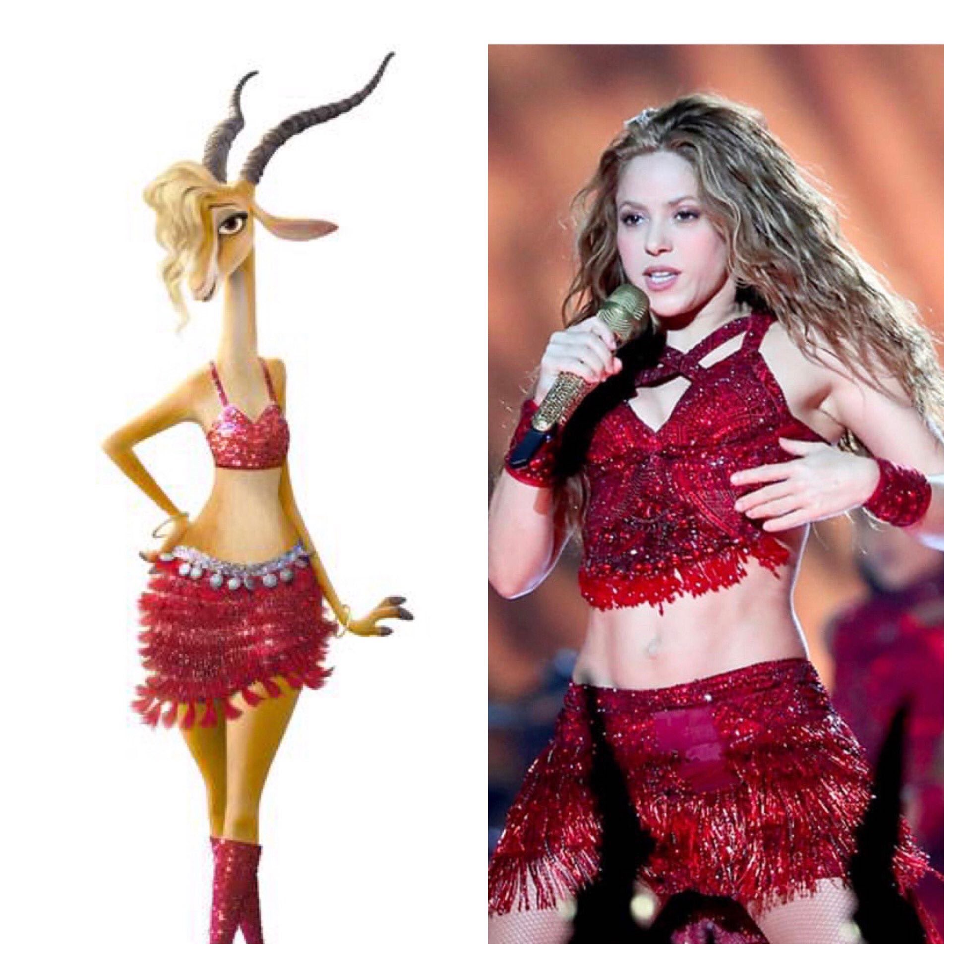 Interesantes similitudes entre el atuendo de Shakira y el personaje de dibujos animados al que le da voz.