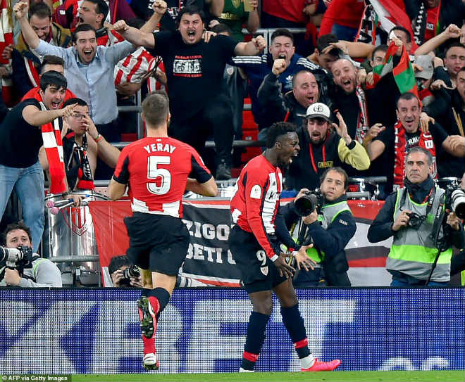 Inaki Williams (số 9) là người hùng cuối trận đưa Bilbao vào bán kết cúp Nhà Vua năm nay