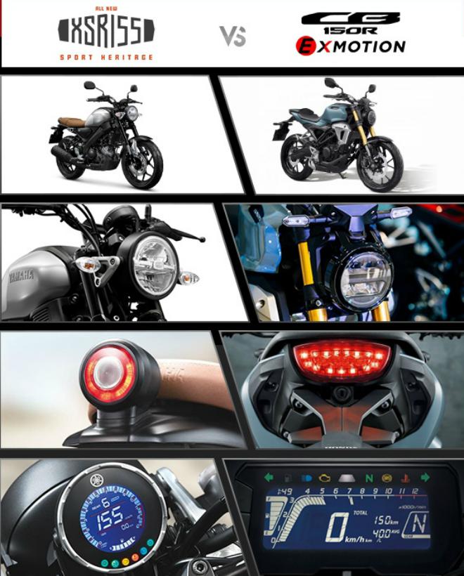 Cả Yamaha XSR155 và Honda CB150R đều là những ứng viên sáng giá trong làng mô tô cỡ nhỏ.