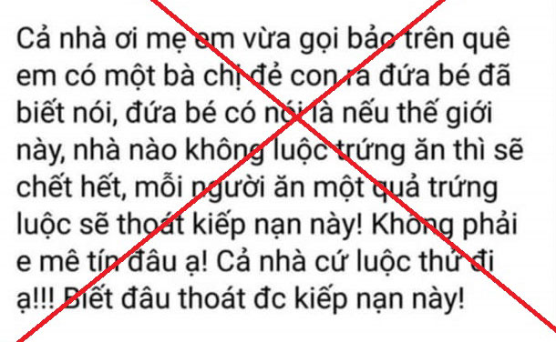 Thông tin ăn trứng luộc chữa bệnh do Corona gây ra do Lả đăng tải