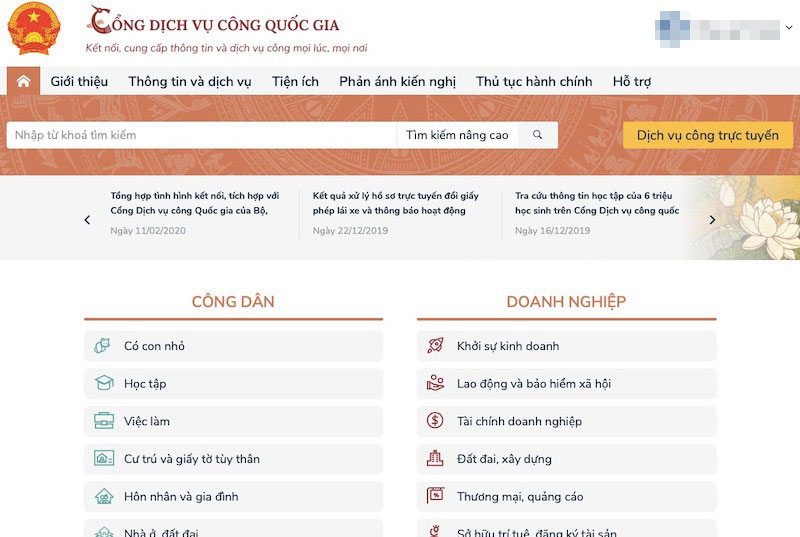 Cổng Dịch vụ công Quốc gia có địa chỉ www.dichvucong.gov.vn