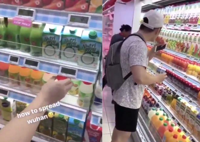 Hai thanh niên khiến dân mạng bức xúc khi làm clip uống thử nước trong siêu thị.