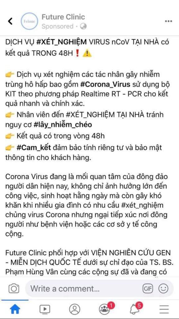 Phòng khám rao dịch vụ xét nghiệm nCoV tại nhà