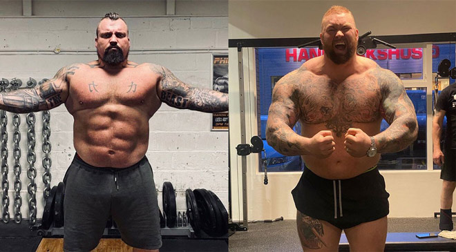 Eddie Hall (trái) kém Hafthor Bjornsson cả về chiều cao lẫn cân nặng