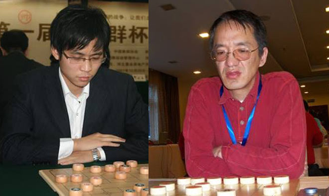 Triệu Hâm Hâm (31 tuổi, trái) hạ cao thủ kỳ cựu Vạn Xuân Lâm (51 tuổi, phải) vào năm 2008