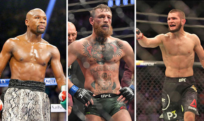 Mayweather (trái) muốn thi đấu với McGregor (giữa) và Khabib (phải) trong cùng 1 ngày