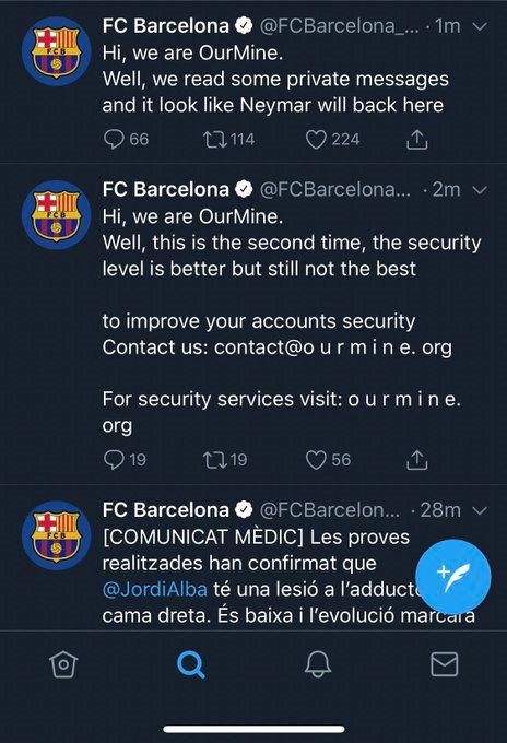 Nhóm hacker đăng tweet sau khi vào được tài khoản của FC Barcelona. Ảnh: Internet