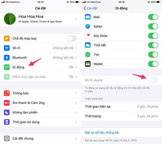 Cách vô hiệu hóa tính năng WiFi Assist trên iPhone. Ảnh: MINH HOÀNG