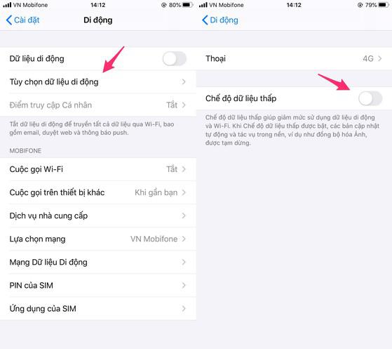 Cách vô hiệu hóa tính năng Low Data Mode trên iPhone. Ảnh: MINH HOÀNG