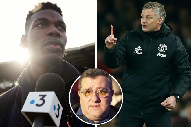 Solskjaer cãi nhau tay bo với Raiola vì Pogba