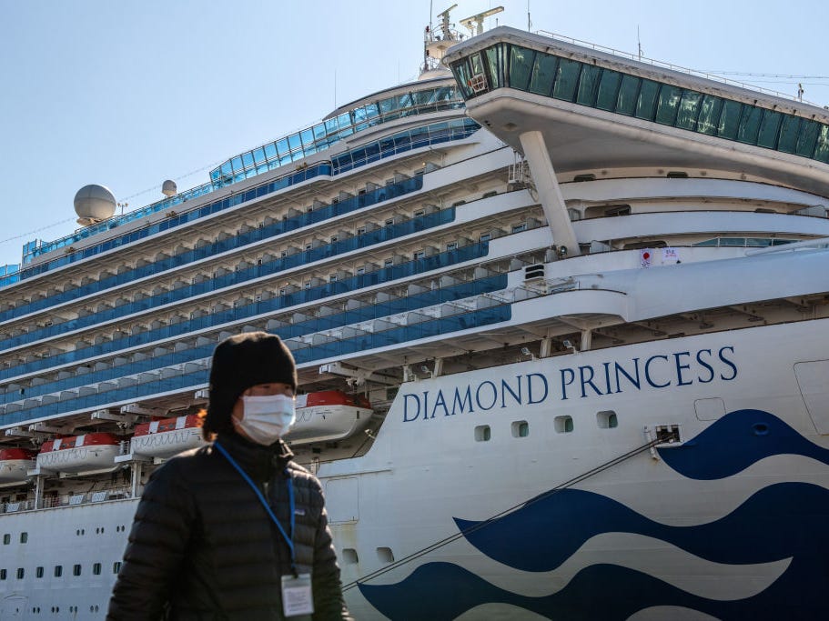 Hàng trăm người trên du thuyền Diamond Princess, đang neo đậu tại bến cảng ở thành phố Yokohama, Nhật Bản, bị xác nhận dương tính với virus Corona chủng mới. Ảnh: Getty