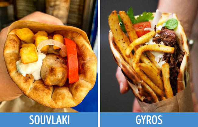 10. Thức ăn nhanh ở Hy Lạp rất đa dạng

Thức ăn đường phố rất phổ biến ở Hy Lạp, phổ biến nhất là souvlaki (thịt nướng kèm với rau củ nướng xiên và gyros (bánh mì cuộn thịt). Đây cũng là những món nhậu thường thấy trong các quán rượu.
