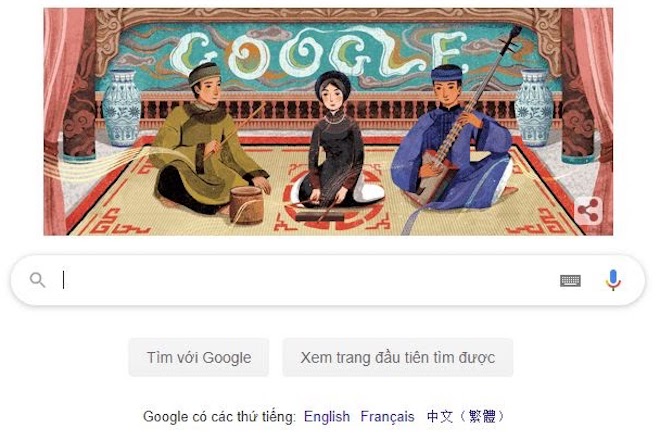 Biểu tượng Google Doodle tôn vinh Ca Trù trên trang chủ Google Tiếng Việt (Google.com.vn) ngày 23/2.