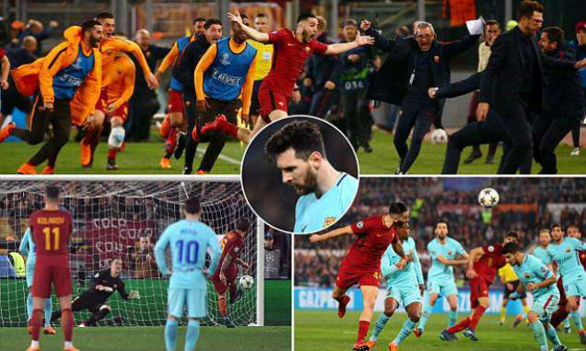 Messi và Barca từng bị Roma loại cay đắng ở vòng tứ kết Champions League vì cú đánh đầu của Manolas cách đây 2 mùa giải