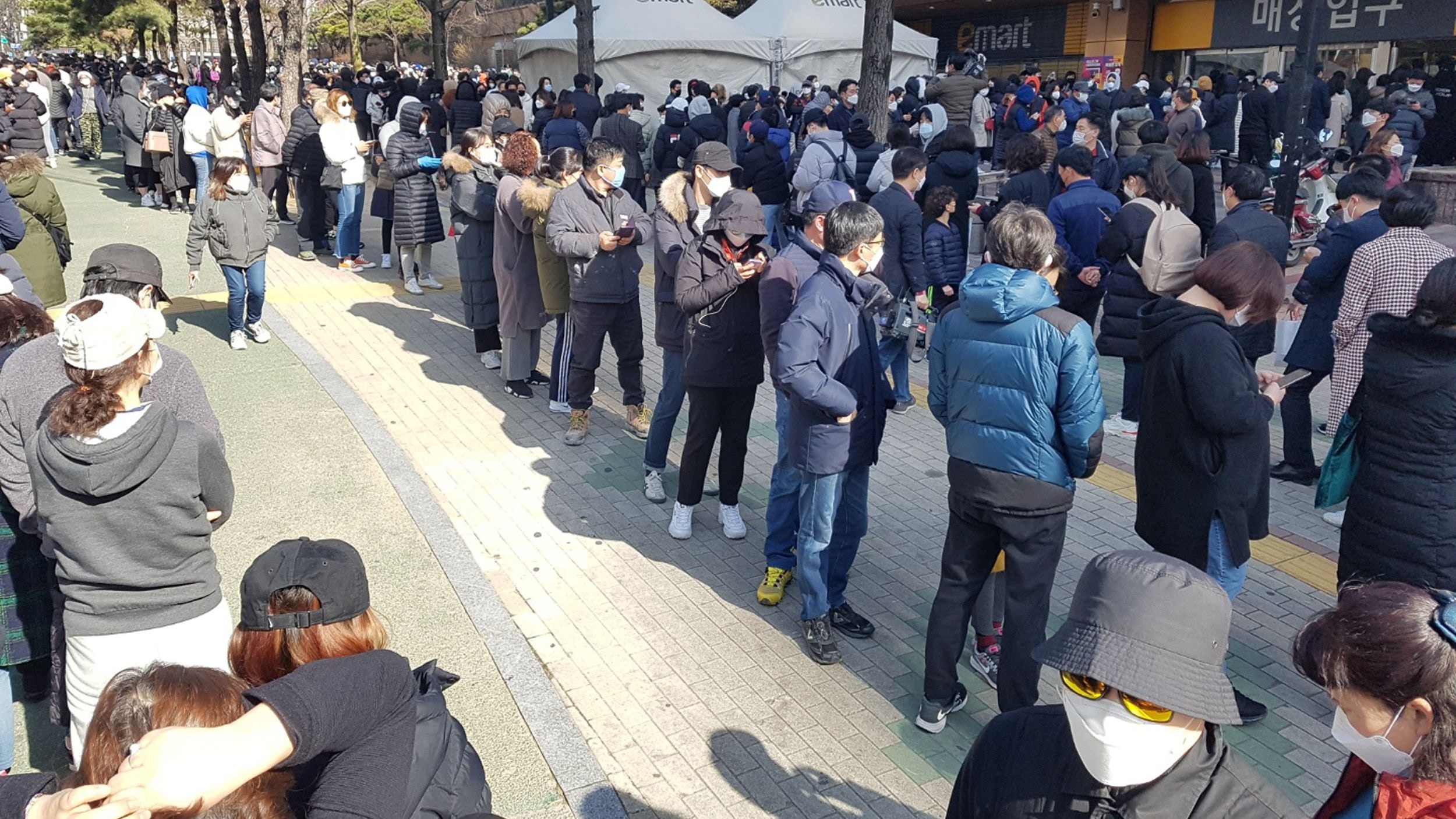 Hàng nghìn người xếp hàng mua khẩu trang tại thành phố Daegu, Hàn Quốc (ảnh: Koreatimes)