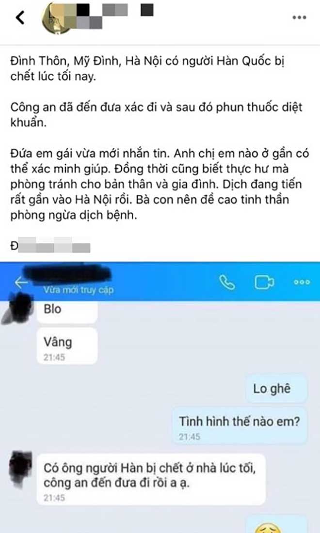 
Thông tin một người đàn ông người Hàn Quốc tử vong ở Đình Thôn, Mỹ Đình lan truyền trên mạng xã hội