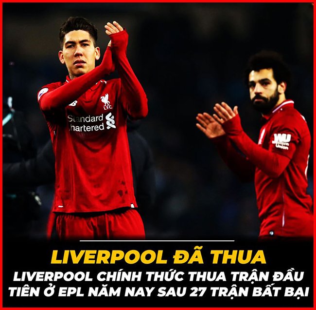 Liverpool chính thức thua sau chuỗi 27 trận bất bại từ đầu mùa.