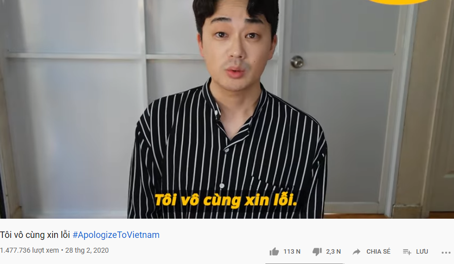 YouTuber Johnny nhận được ủng hộ với video "Tôi vô cùng xin lỗi #ApologizeToVietNam"