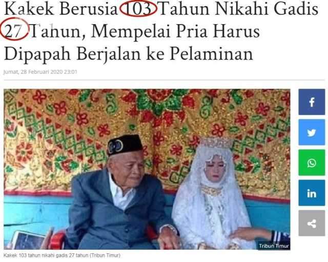 Câu chuyện tình "đũa lệch" của cụ ông 103 tuổi với vợ 27 tuổi gây xôn xao truyền thông đất nước Indonesia