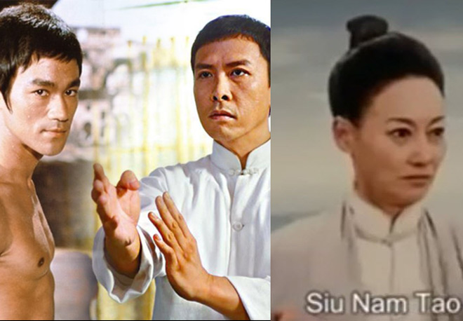 Wu Mei (phải) và những nhân vật đóng vai Lý Tiểu Long (trái), Diệp Vấn (giữa)