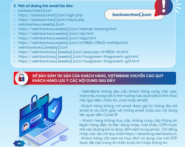 Danh sách trang web lừa đảo được VietinBank cảnh báo tới các khách hàng - Ảnh VietinBank