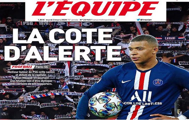 Mbappe lên trang bìa của tờ L'Equipe với mối quan hệ bất hòa với CĐV PSG