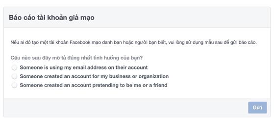 Báo cáo Facebook về việc bạn bị giả mạo tài khoản. Ảnh: MINH HOÀNG