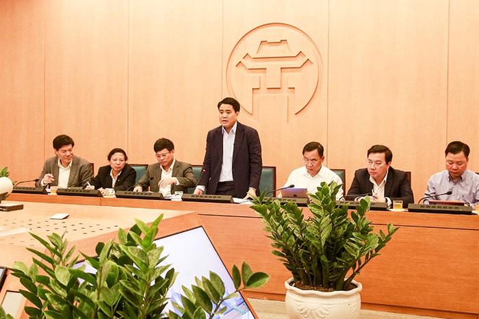 Chủ tịch UBND TP.Hà Nội Nguyễn Đức Chung phát biểu tại cuộc họp ngày 8/3.