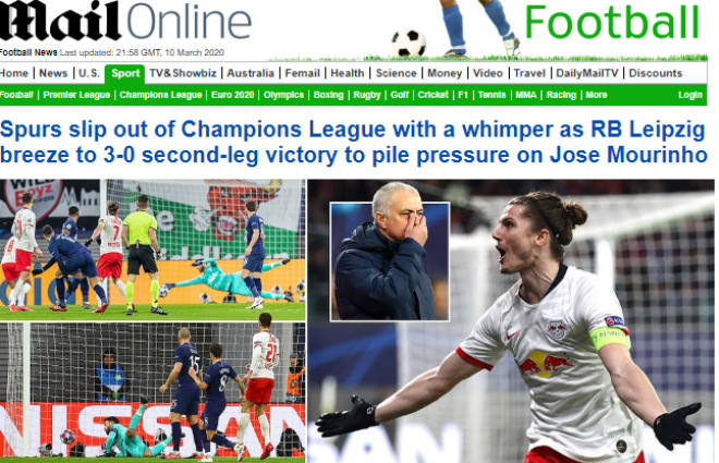 Báo chí Anh lo ngại cho tương lai của Mourinho sau khi Tottenham bị loại khỏi Champions League