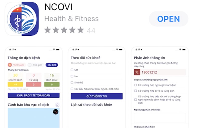 Ứng dụng NCOVI trên App Store.
