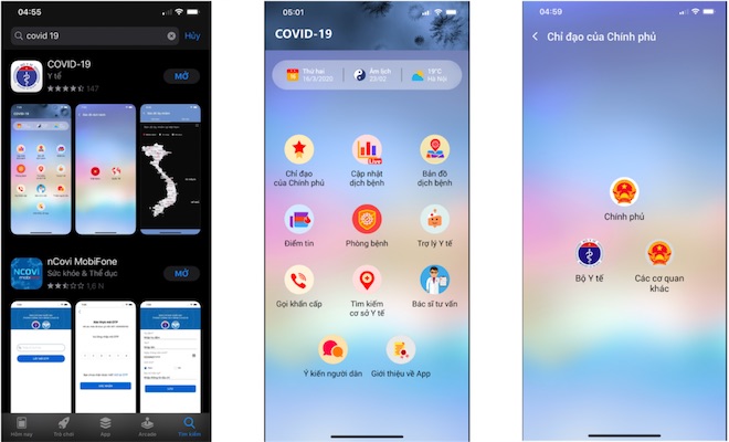 Thông tin phong phú và hữu ích được tích hợp trên ứng dụng “COVID-19”.