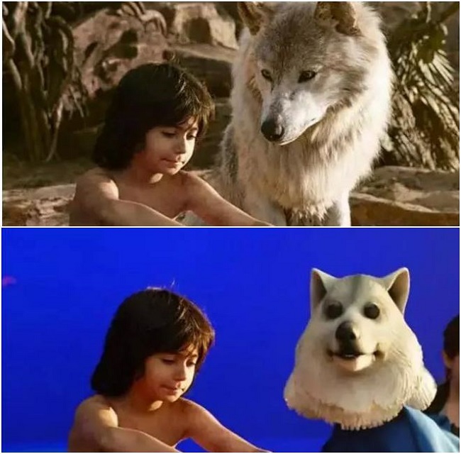 Cậu bé rừng xanh đang tâm sự với một chú sói. Không, nói đúng hơn là một mô hình của chú sói thôi. 