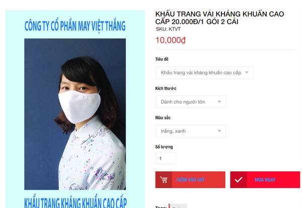 Người dân có thể dễ dàng đặt mua khẩu trang vải kháng khuẩn trên các trang thương mại điện tử của các đơn vị thành viên Vinatex