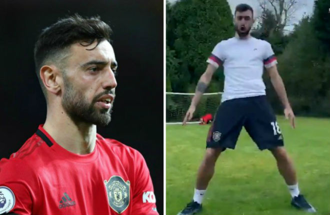 Bruno Fernandes tái hiện màn ăn mừng trứ danh của thần tượng Ronaldo trên sân tập