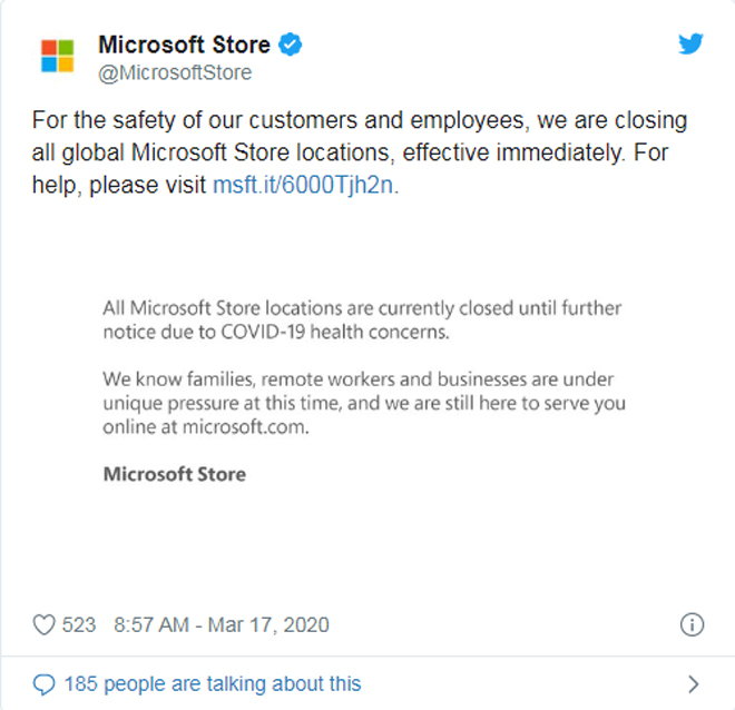 Thông báo từ Microsoft trên Twitter.