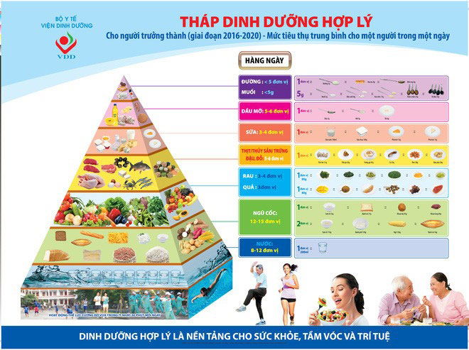 Tháp dinh dưỡng vì sức khỏe người Việt. (Nguồn: Viện Dinh Dưỡng)
