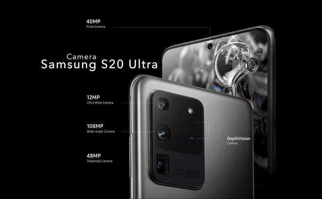 Kết cấu cụm camera trước và sau của Galaxy S20 Ultra.