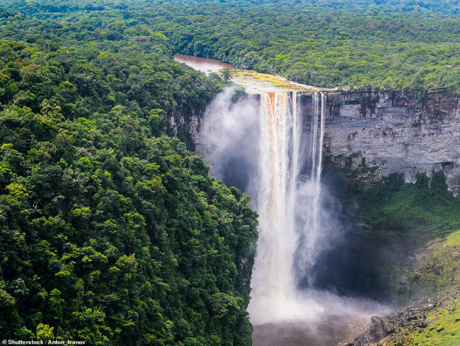 Vẻ đẹp hùng vĩ của thác nước Kaieteur trong vườn quốc gia Kaieteur ở Guyana. Bắt nguồn từ sông Potaro, thác chảy xuống vách núi có chiều cao 225m.
