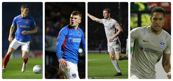 James Bolton, Andy Cannon, Sean Raggett và Haji Mnoga (từ trái qua phải) là 4 cầu thủ đội 1 của Portsmouth đã vừa dương tính với virus gây dịch bệnh Covid-19